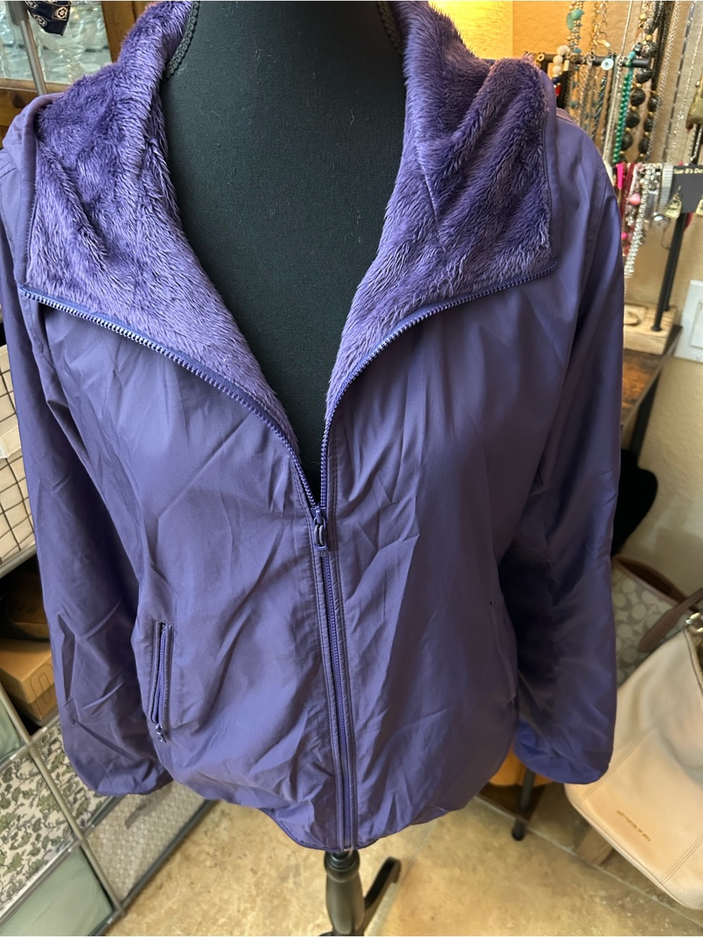 Uniqlo Deep Purple Faux-Fur Lined Bomber Jacket